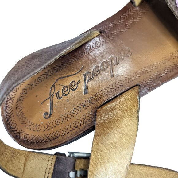 Free People Torrence Brown Mauve Leather Sandals Loop Ankle Strap Embroidery 10 - Picture 9 of 12